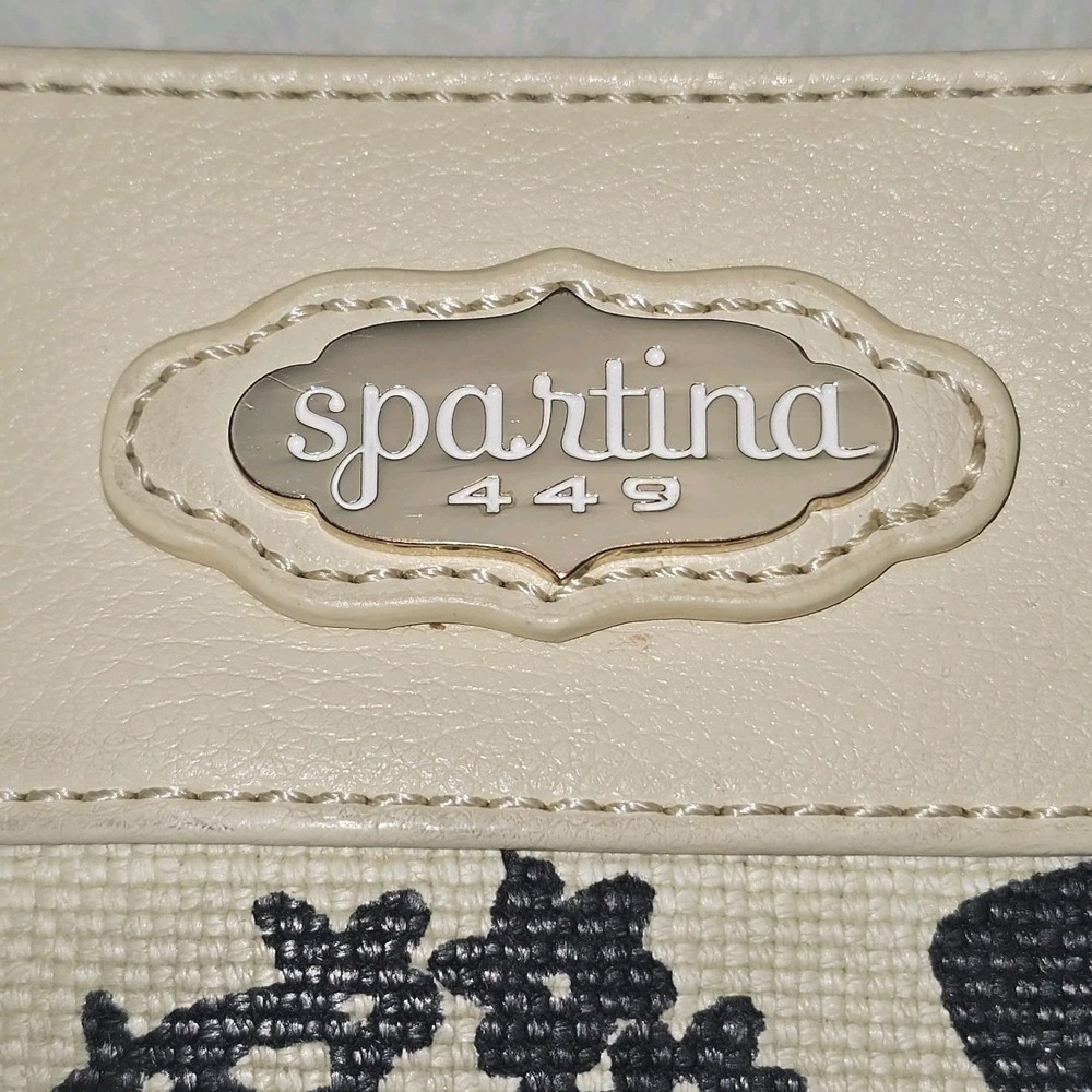 Spartina 449 Linen Floral Crossbody Bag Black White Cream Trim Turquoise Lining - Picture 3 of 12